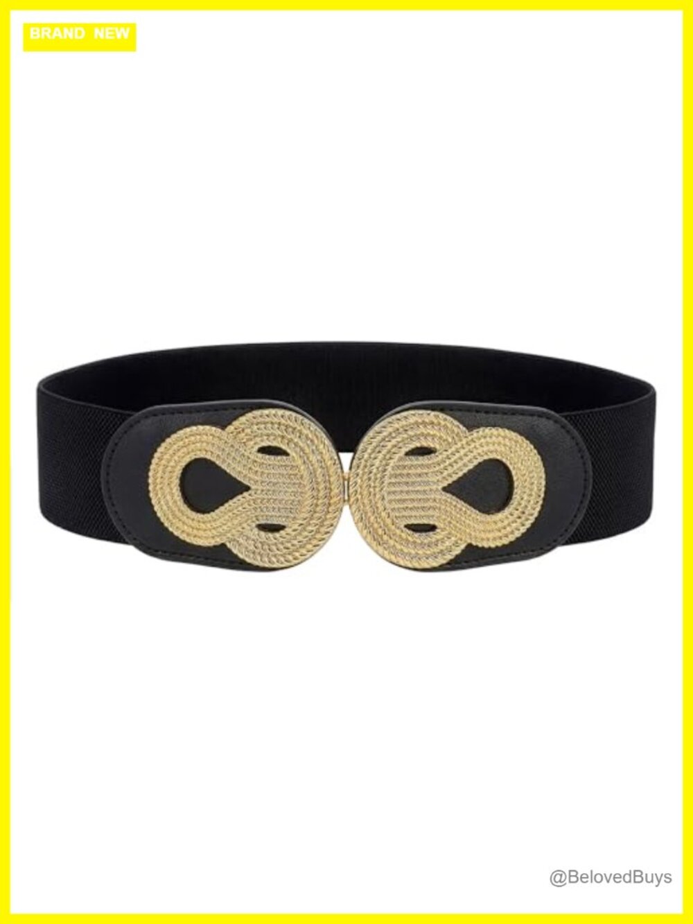 Vintage Elastic Waist Belt with Faux Leather Interlock Buckle